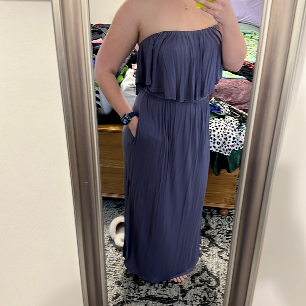 Convertible blue Perry wrinkle maxi dress